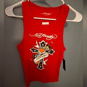 Ed Hardy Vibrant Red Graphic Tank Top Nwt Medium